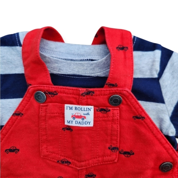 2-Piece Carter's Baby Red shortalls Overalls Striped T-Shirt Kids 12 Months - Picture 5 of 16